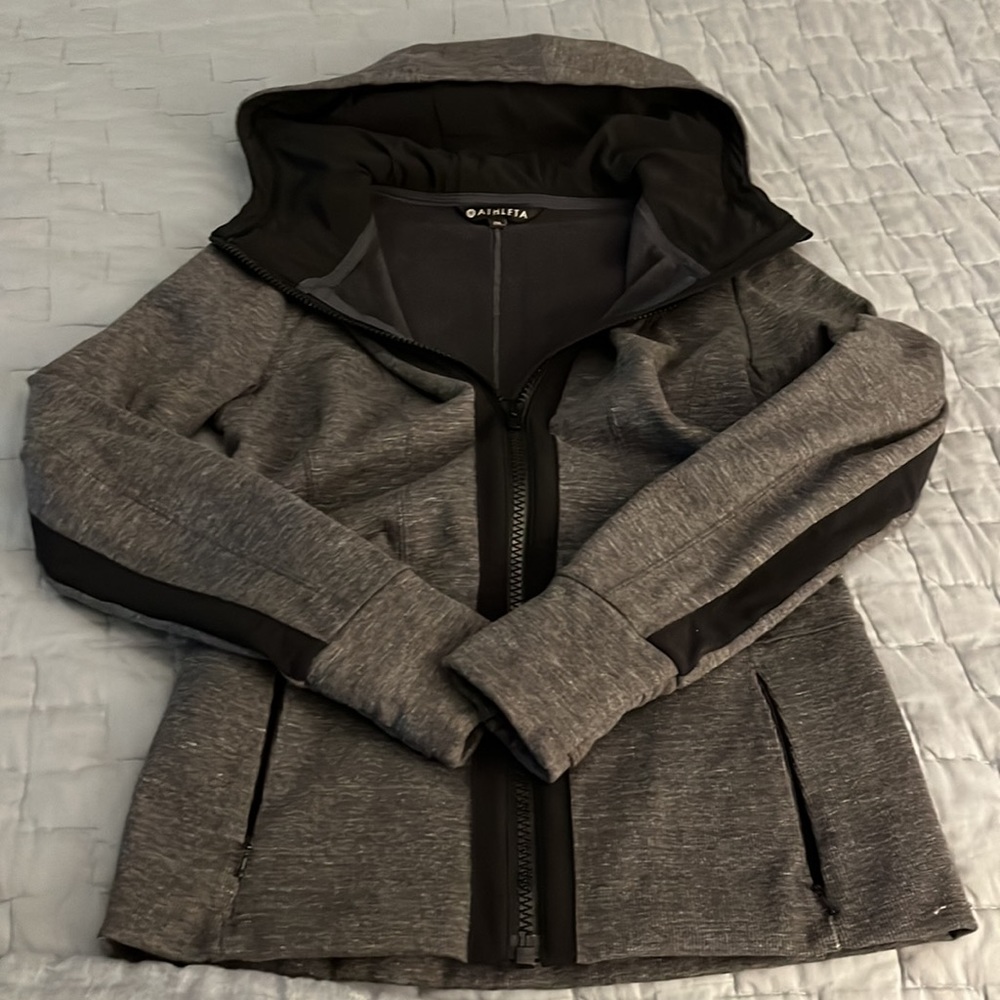 ATHLETA Victory Fitted Hoodie Jacket Gray Black